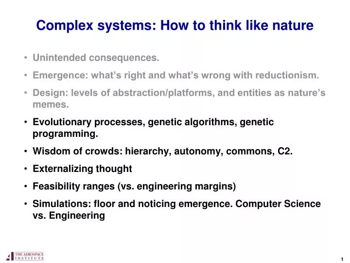 complex systems how to think like nature
