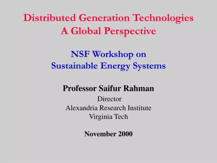 distributed generation technologies a global perspective