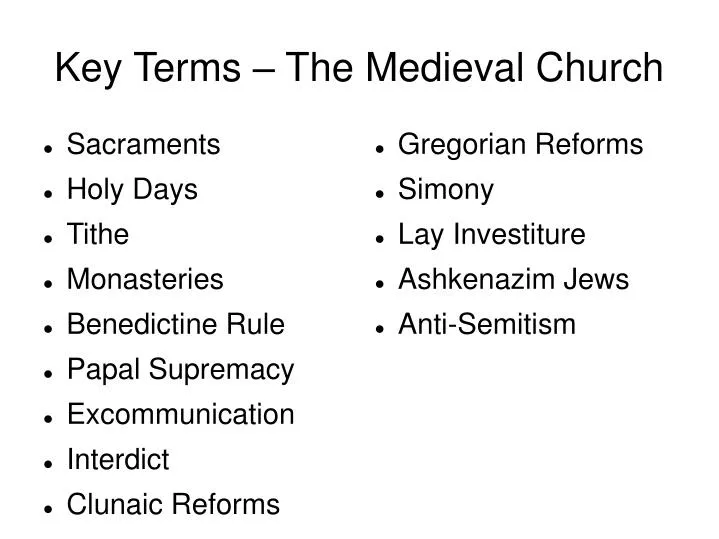 key terms the medieval church