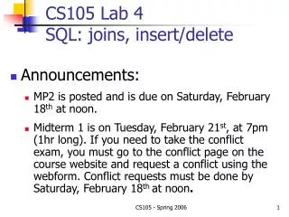CS105 Lab 4 SQL: joins, insert/delete