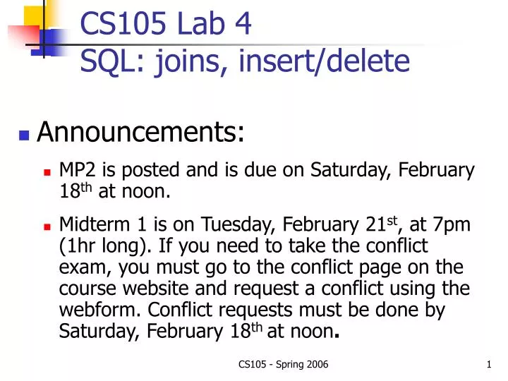 cs105 lab 4 sql joins insert delete