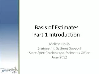Basis of Estimates Part 1 Introduction