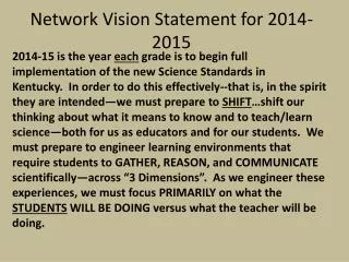 Network Vision Statement for 2014-2015