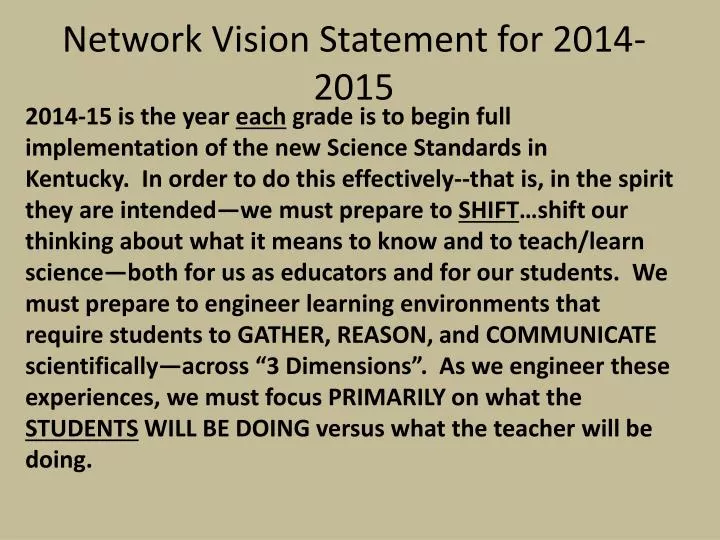 network vision statement for 2014 2015
