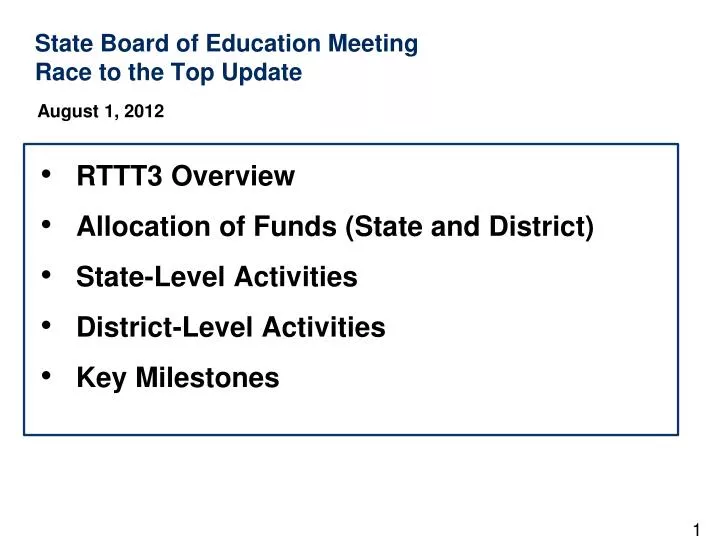 state board of education meeting race to the top update