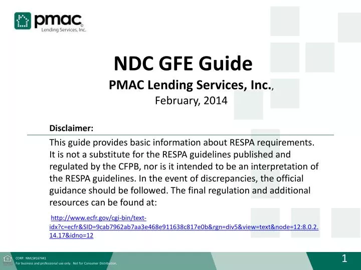 ndc gfe guide pmac lending services inc february 2014