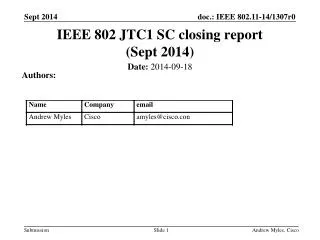 IEEE 802 JTC1 SC closing report (Sept 2014 )
