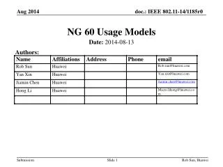 NG 60 Usage Models