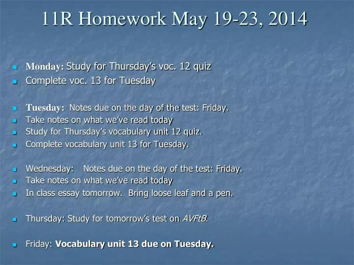 11r homework may 19 23 2014