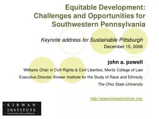 Equitable Development: Challenges and Opportunities for Southwestern Pennsylvania