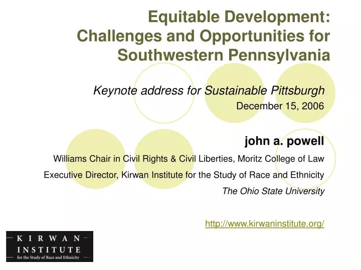 equitable development challenges and opportunities for southwestern pennsylvania