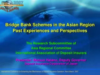 Bridge Bank Schemes in the Asian Region Past Experiences and Perspectives