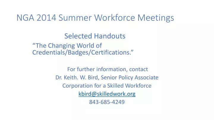 nga 2014 summer workforce meetings