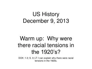 US History December 9, 2013