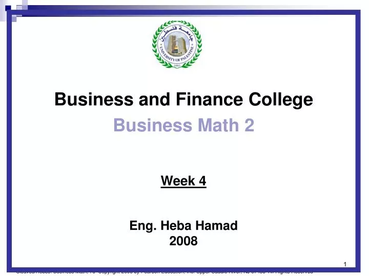 business and finance college business math 2 week 4 eng heba hamad 2008
