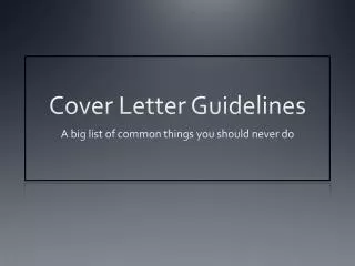 Cover Letter Guidelines