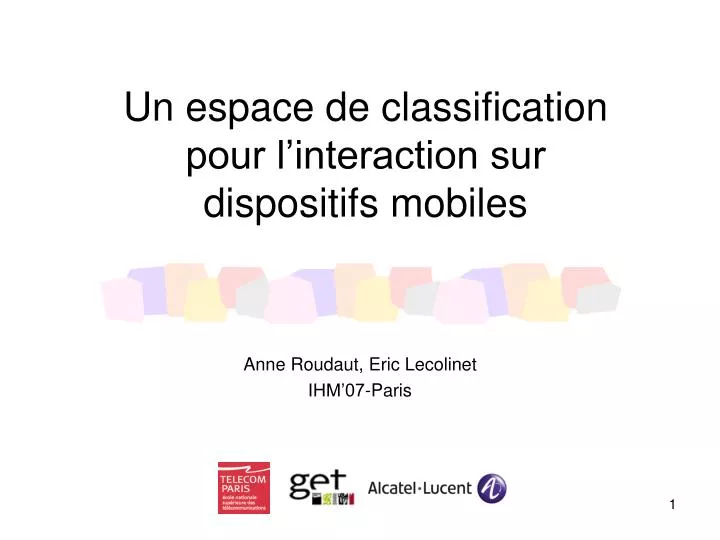un espace de classification pour l interaction sur dispositifs mobiles