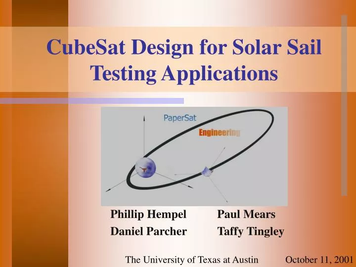 cubesat design for solar sail testing applications