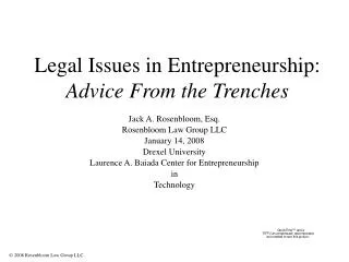 Legal Issues in Entrepreneurship: Advice From the Trenches