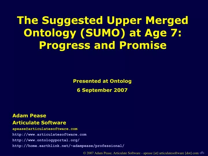 the suggested upper merged ontology sumo at age 7 progress and promise