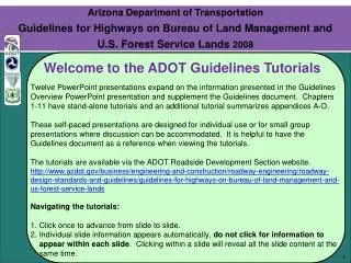 Arizona Department of Transportation Guidelines for Highways on Bureau of Land Management and