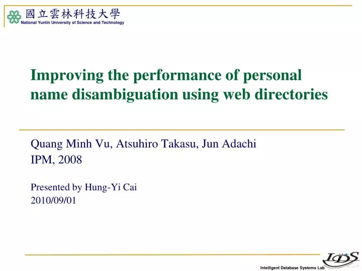 improving the performance of personal name disambiguation using web directories