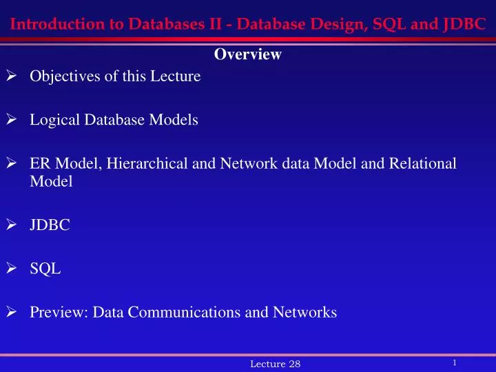 introduction to databases ii database design sql and jdbc