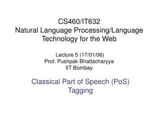 Classical Part of Speech (PoS) Tagging