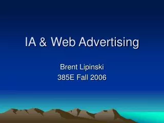 IA &amp; Web Advertising
