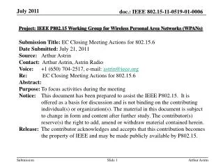 Project: IEEE P802.15 Working Group for Wireless Personal Area Networks (WPANs)