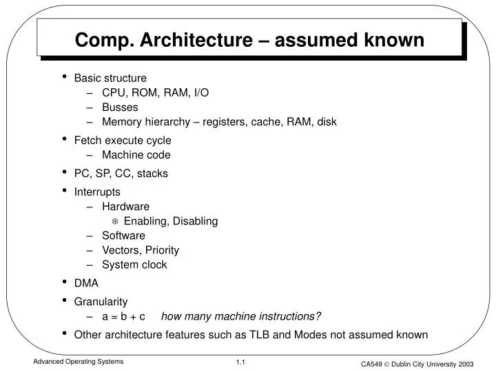 comp architecture assumed known