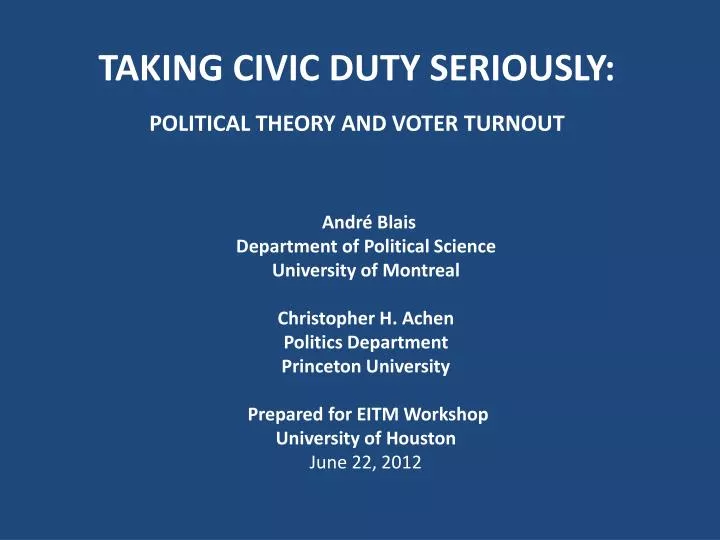 taking civic duty seriously political theory and voter turnout
