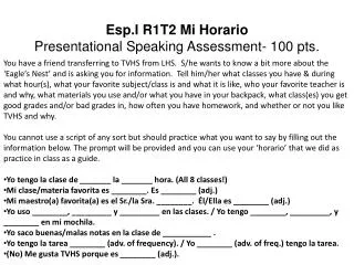Esp.I R1T2 Mi Horario Presentational Speaking Assessment- 100 pts.