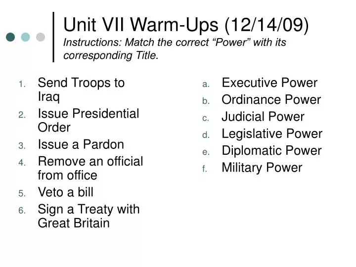 unit vii warm ups 12 14 09 instructions match the correct power with its corresponding title