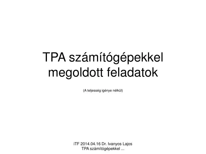 tpa sz m t g pekkel megoldott feladatok