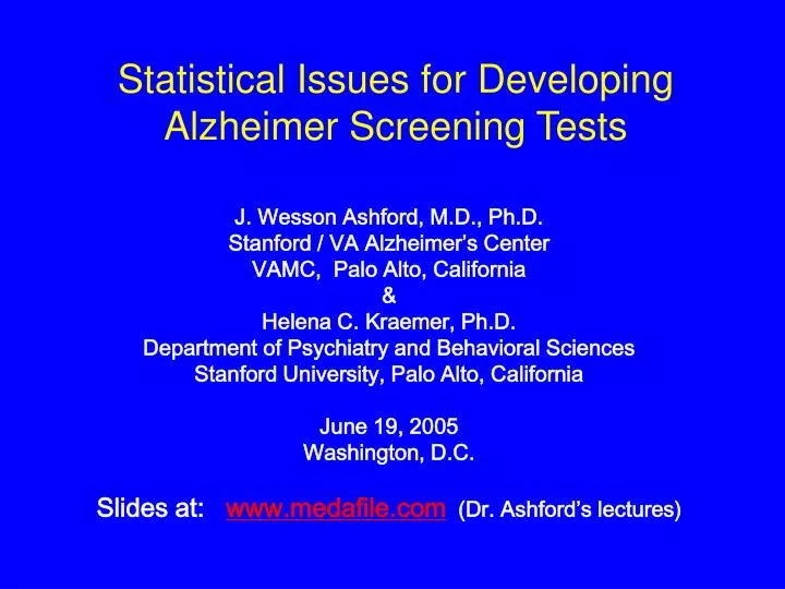 statistical issues for developing alzheimer screening tests