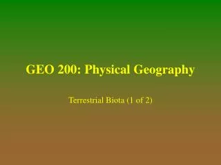 GEO 200: Physical Geography