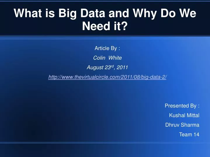 what is big data and why do we need it
