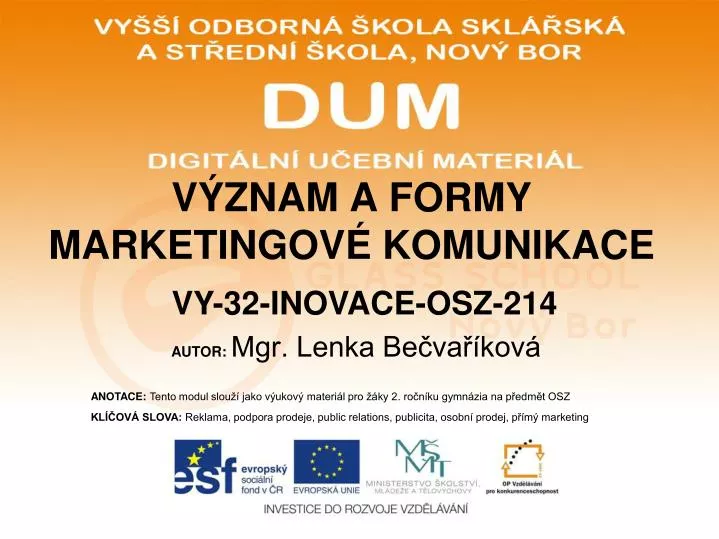 v znam a formy marketingov komunikace