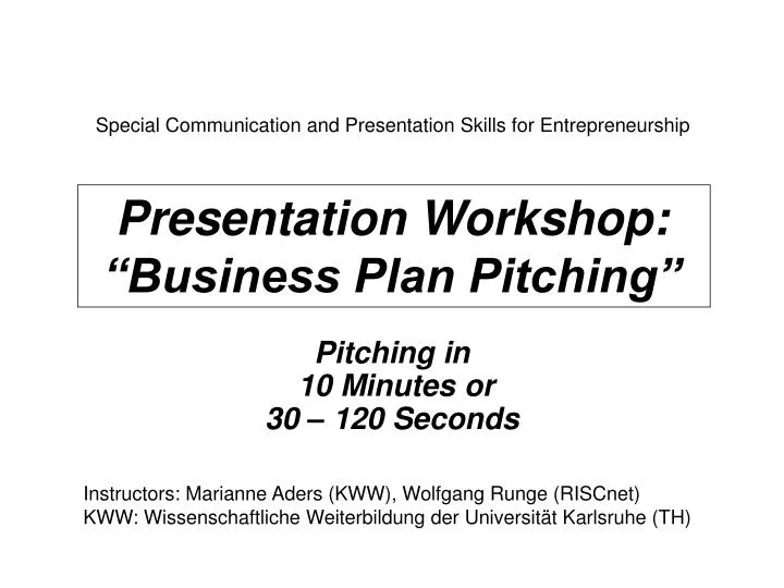 presentation workshop business plan pitching