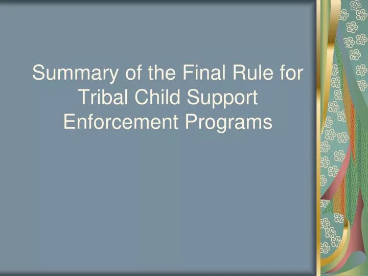 summary of the final rule for tribal child support enforcement programs