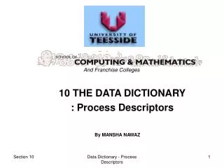 10 THE DATA DICTIONARY : Process Descriptors