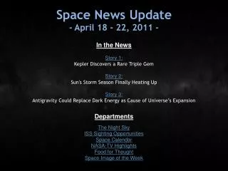 Space News Update - April 18 - 22, 2011 -