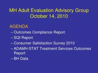 MH Adult Evaluation Advisory Group October 14, 2010