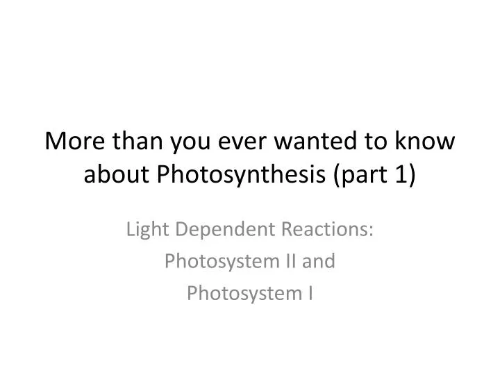 more than you ever wanted to know about photosynthesis part 1