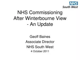 NHS Commissioning After Winterbourne View - An Update