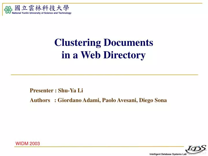 clustering documents in a web directory