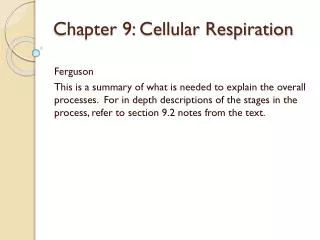 Chapter 9: Cellular Respiration