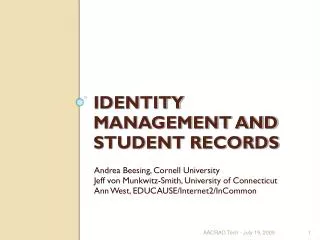 IDENTITY MANAGEMENT AND STUDENT RECORDS