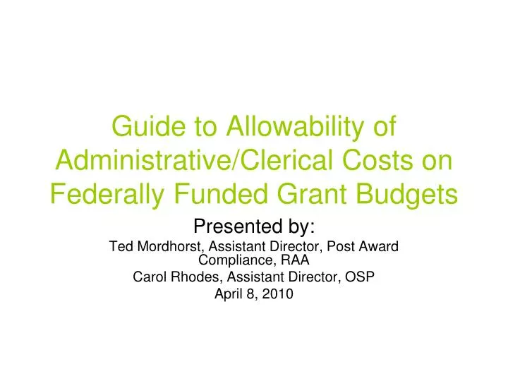 guide to allowability of administrative clerical costs on federally funded grant budgets